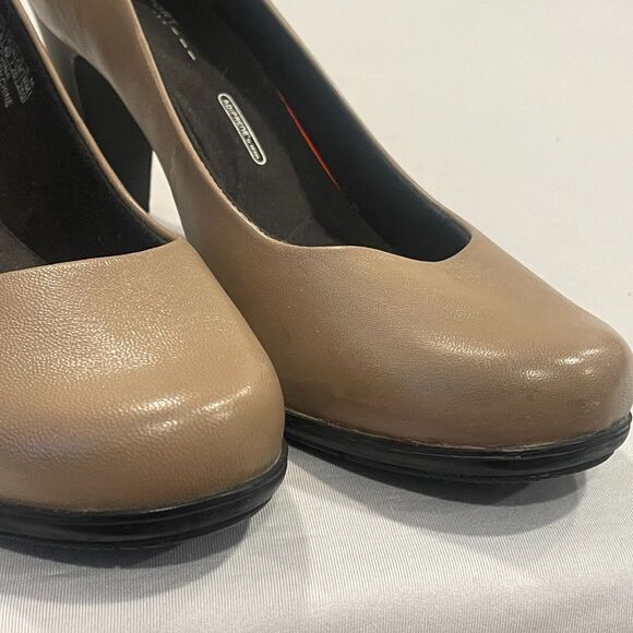 ~ Rockport 9M Pumps Total Motion Taupe Tan Leather Round Toe 3" Heels Trutech - Picture 2 of 15